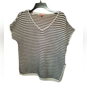 Marine Layer V-Neck Sweater in Black and White Stripes